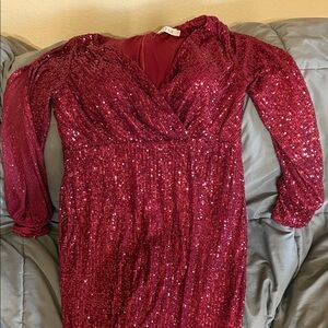 Wine/burgundy color Sequin Long Sleeve Dress